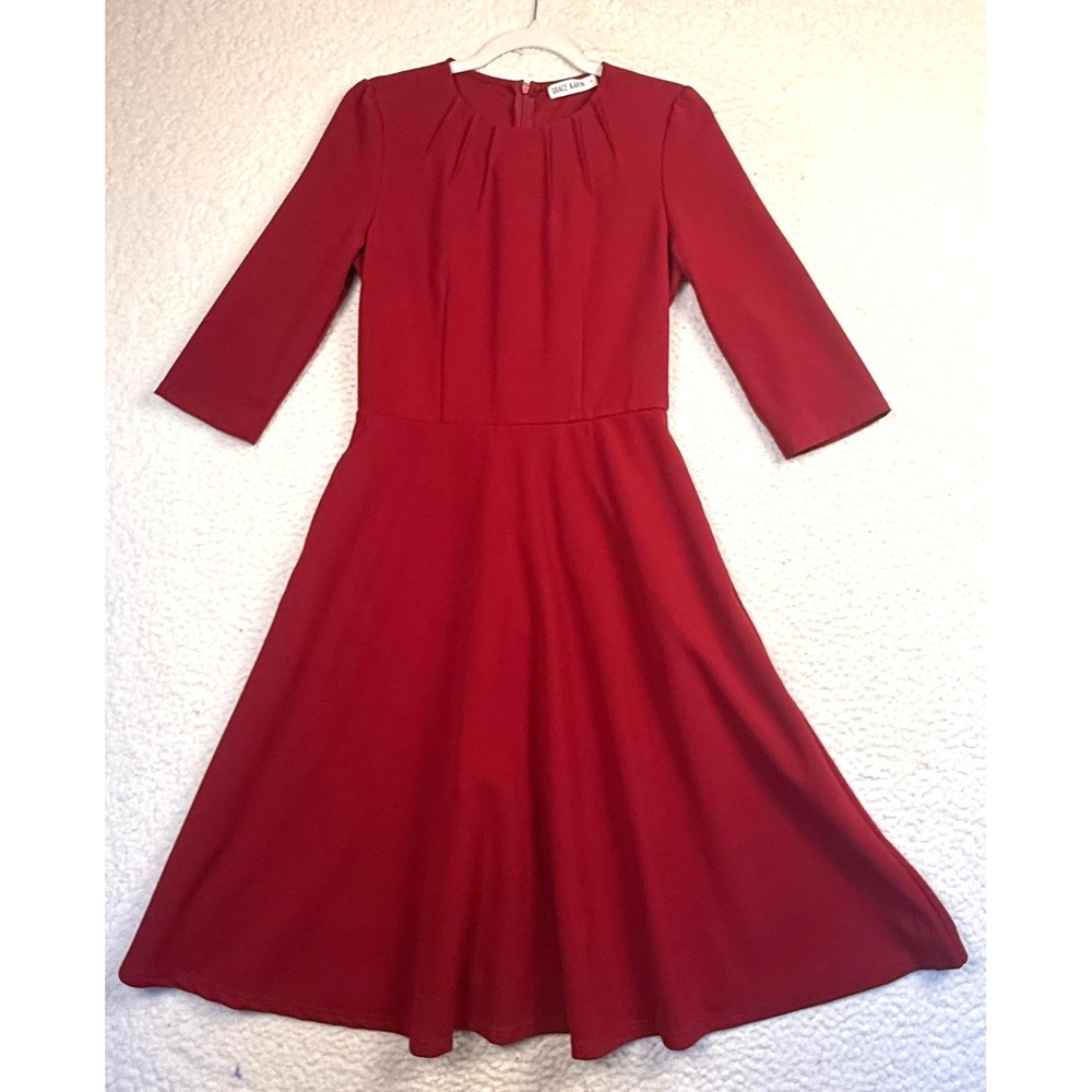 Grace Karin Dress Womens Small Red Fit & Flare 3/4 Sleeve‎ Classic Modest